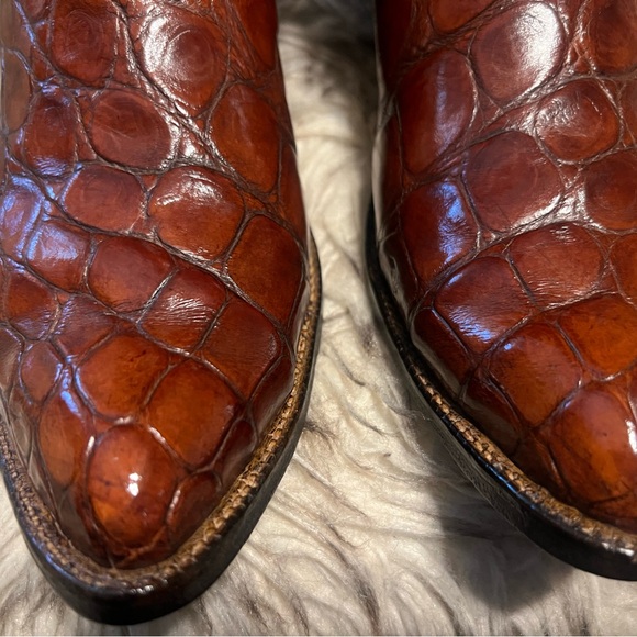 Tony Lama MEN CAIMAN & LEATHER WESTERN BOOTS-cognac-Sz 8 D - Picture 3 of 15